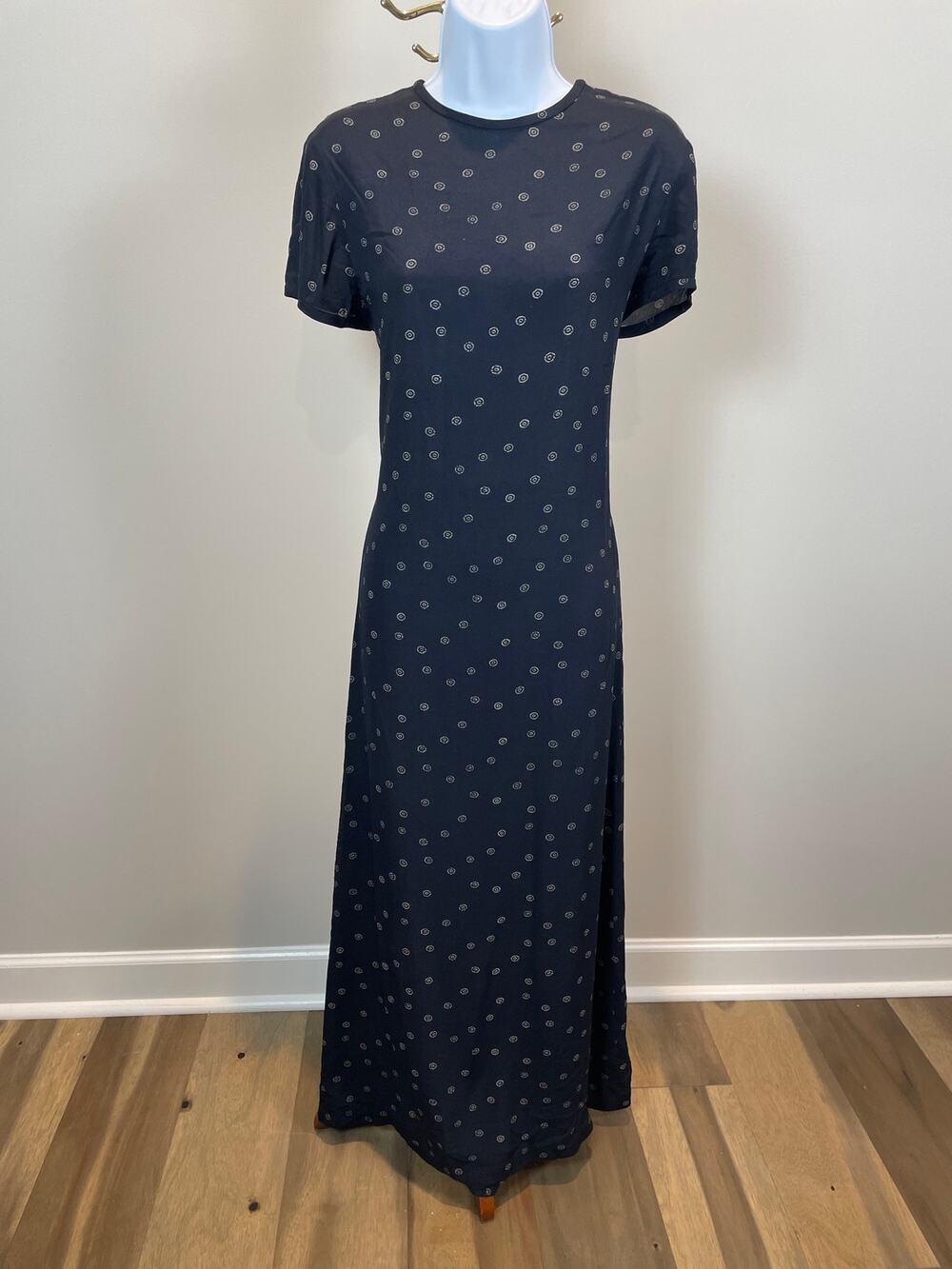 Rena Rowan for Saville Maxi Dress Size 6 Black White Circle Print 90s